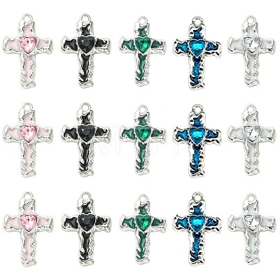 15Pcs 5 Colors Alloy Enamel with Rhinestone Pendants FIND-CJ0005-93-1