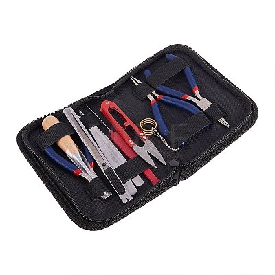 Set of 10 Pieces Jewelry Making Beading Tool Kit With Black Zippered Case Accessories TOOL-PH0001-04-1