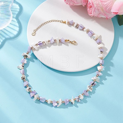 Dyed Nuggets Natural Trochid Shell & Round Electroplate Synthetic Non-magnetic Hematite Beaded Necklaces for Women NJEW-JN05801-01-1
