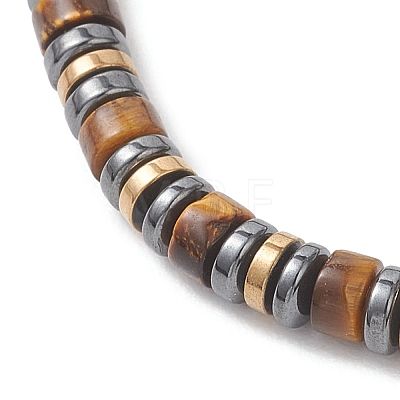 Non-magnetic Synthetic Hematite & Natural Tiger Eye Disc Beads Braided Bead Bracelets for Women Men BJEW-JB13298-1