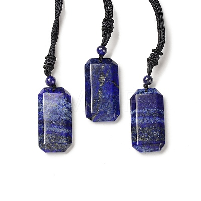 Natural Lapis Lazuli Rectangle Pendant Necklace with Nylon Cord for Women NJEW-C001-01B-01-1