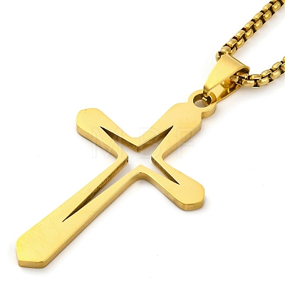 304 Stainless Steel Cross Pendant Necklaces NJEW-S007-01G-1