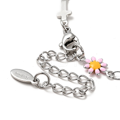 Enamel Flower & Cross Link Chain Bracelet BJEW-C023-01P-01-1