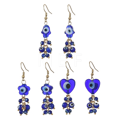Evil Eye Handmade Lampwork Dangle Earrings EJEW-JE07416-1