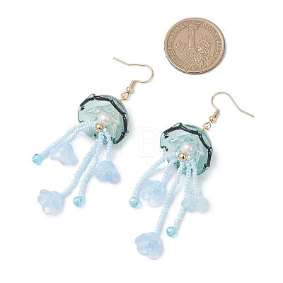 Jellyfish Acrylic & Glass Seed Bead Dangle Earrings EJEW-MZ00665-04-1