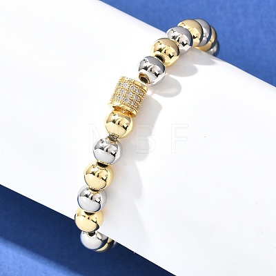 Brass Micro Pave Cubic Zirconia Beads Stretch Bracelets for Women Men BJEW-H201-01A-GP-1