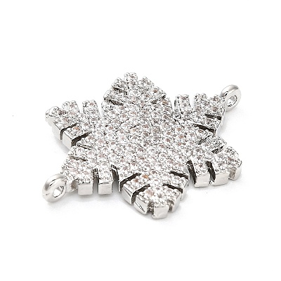 Brass Micro Pave Clear Cubic Zirconia Snowflake Connector Charms KK-L229-078P-1