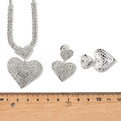 Heart Brass Rhinestone Stud Earrings & Pendant Necklaces Set for Women SJEW-M102-08S-1
