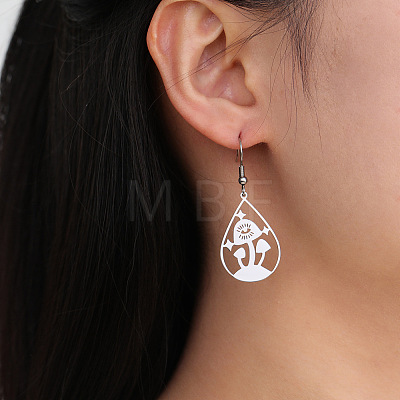 304 Stainless Steel Teardrop with Mushroom Dangle Earrings FS-WGFF5A8-01-1