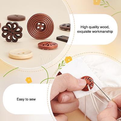 AHADERMAKER 160pcs 8 style Natural Wooden Buttons BUTT-GA0001-06-1