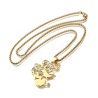 304 Stainless Steel Laser Cut Mother and Baby Koala Pendant Box Chain Necklaces for Women Men NJEW-E156-01G-1