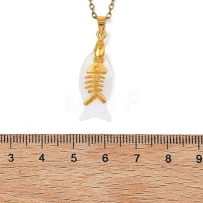 Ocean Natural Shell Fish and Alloy Fish Bone Pendant 304 Stainless Steel Cable Chain Necklaces for Women NJEW-JN06191-1