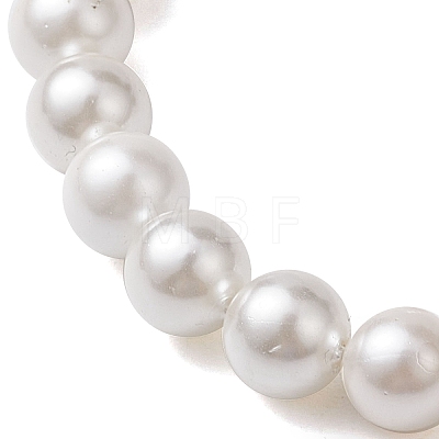 Natural Rose Quartz Chip & Round Pearl Shell Stretch Bracelets for Women BJEW-JB10552-02-1