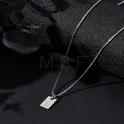 1Pc Stainless Steel Letter Rectangle Pendant Necklaces NJEW-LP0001-34L-P-1