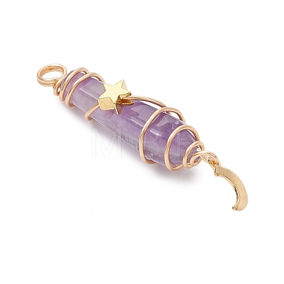 3Pcs 3 Styles Natural Amethyst Pointed Copper Wire Wrapped Faceted Bullet Big Pendants PALLOY-JF03572-03-1