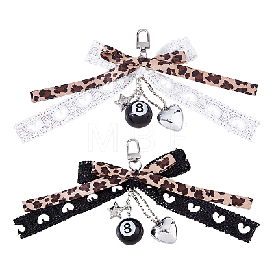 2Pcs 2 Colors Alloy & Cloth Bowknot Pendant Decorations HJEW-DC0001-40-1