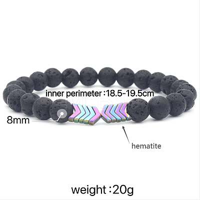 Natural Lava Rock & Electroplated Synthetic Non-magnetic Hematite Beads Stretch Bracelets GE0373-8-1
