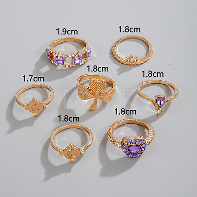 7Pcs Alloy Rhinestone Plain Band Rings PW-WGC2D76-01-1