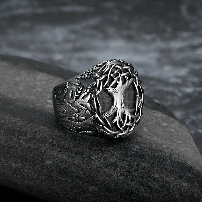 Retro 316 Stainless Steel Tree of Life Finger Rings FIND-PW0020-09A-1