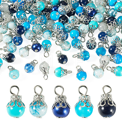100Pcs Mixed Styles Glass Pendants PALLOY-TADJ00007-1