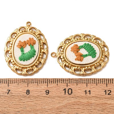 304 Stainless Steel & Cloth Embroidered Pendants FB-CBAFBAF-13G-03-1