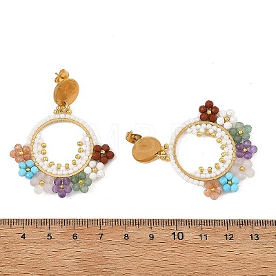 Natural Amethyst & Green Aventurinee & Red Jasper & Howlit & Sunstone & Rose Quartz & Magnesite and Glass Beads Braided Dangle Earrings EJEW-MZ00787-1