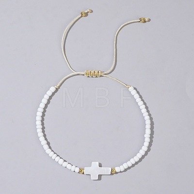 Glass Seed Beads & Brass Braided Beaded Bracelets LS-TV0952-10-1