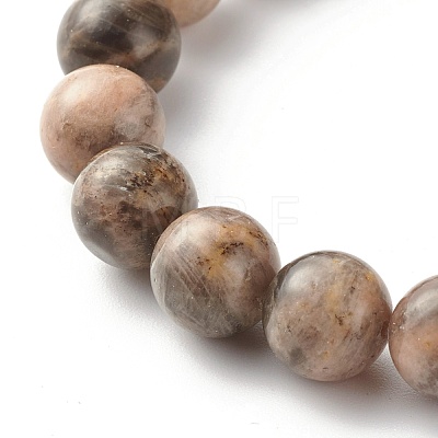 10mm Natural Black Sunstone Round Beads Stretch Bracelet for Men Women BJEW-JB07299-02-1