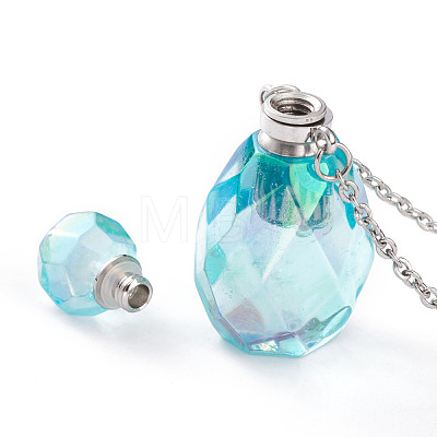 Electroplated Natural Quartz Crystal Openable Perfume Bottle Pendant Necklaces NJEW-H216-02C-P-1