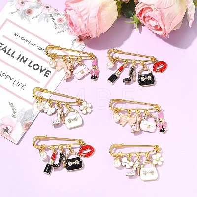 6Pcs 3 Style Steel Brooches JEWB-CJ00006-1