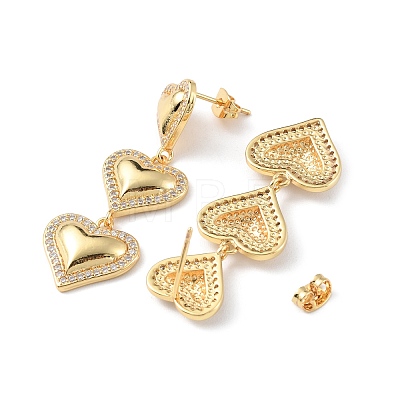Clear Cubic Zirconia Heart Dangle Stud Earrings EJEW-P227-01G-1