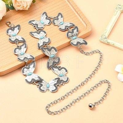 Butterfly Link Chain Waist Chains with Resin AJEW-CJC0006-02AS-1