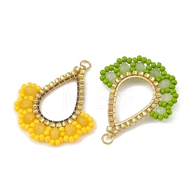 Dyed Natural Malaysia Jade & Glass Seed Beaded Pendants PALLOY-MZ01430-1