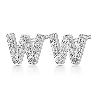 Anti-Tarnish Rhodium Plated 925 Sterling Silver Initial Letter Stud Earrings HI8885-23-1