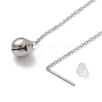 304 Stainless Steel Long Chain with Small Bell Dangle Stud Earrings for Women EJEW-A068-01P-1
