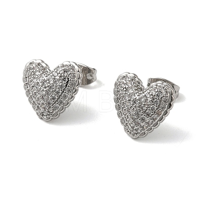 Rack Plating Heart Brass Micro Pave Cubic Zirconia Stud Earrings EJEW-L224-73P-1