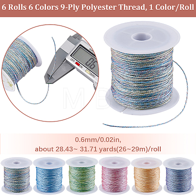 SUNNYCLUE 6 Rolls 6 Colors 9-Ply Polyester Thread OCOR-SC0001-06C-1