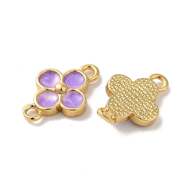 Rack Plating Brass Medium Purple Enamel Flower Links Connector Charms KK-G504-02G-1