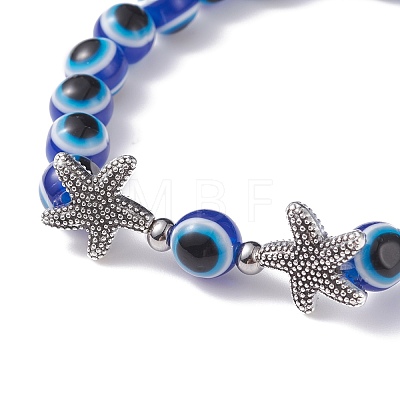 3Pcs 3 Style Evil Eye Resin Beaded Stretch Bracelets Set with Sea Turtle & Starfish & Shell for Women BJEW-JB07542-1