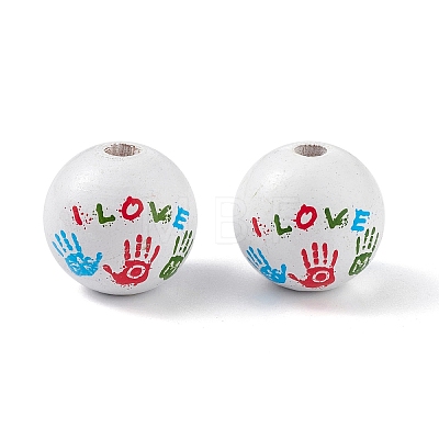 Printed Natural Wood European Beads LS-WOOD-C015-02-1