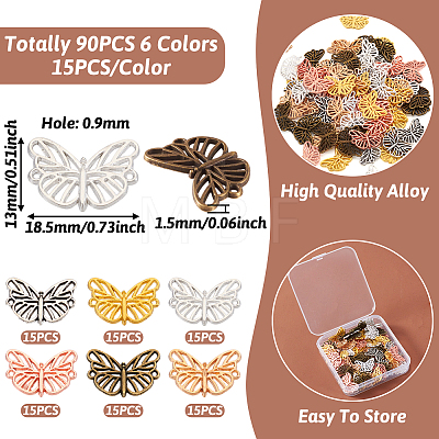 90Pcs 6 Colors Alloy Hollow Connector Charms FIND-TA0003-45-1