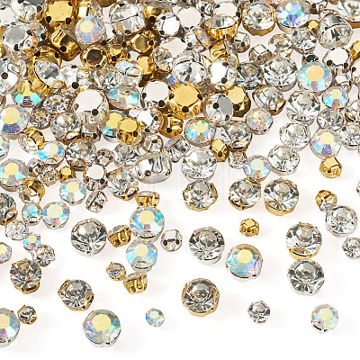 300Pcs 15 Styles Flat Round Sew on Rhinestone Montee Beads STAS-TA0006-18-1