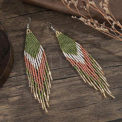 Bohemian Style Gradient Glass Beads Tassel Earrings QE2744-1