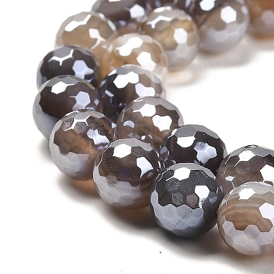 Electroplated Natural Botswana Agate Round Beads Strands G-L598-A03-02-1