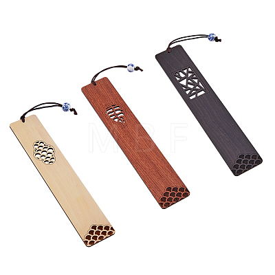3Pcs 3 Colors Chinese Style Hollow Out Wooden Bookmarks AJEW-HY0001-10-1