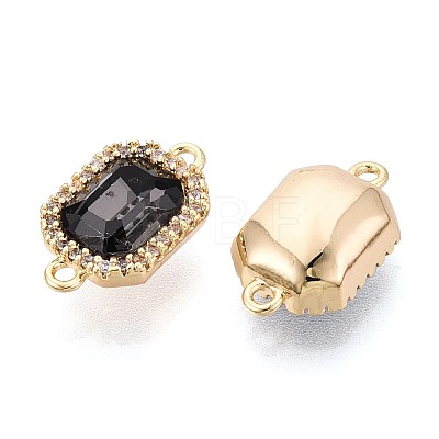 Brass Micro Pave Clear Cubic Zirconia and Glass Connector Charms KK-N287-28G-1