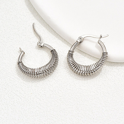 Vintage Style 304 Stainless Steel Threaded Hoop Earrings for Women MF8184-1