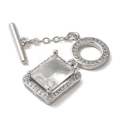 Brass Micro Pave Clear Cubic Zirconia Toggle Clasps KK-N254-87P-1