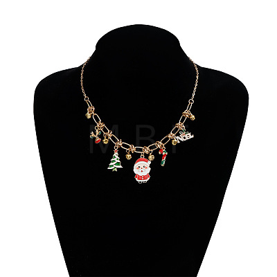 Alloy Enamel Santa Claus Christmas Tree Candy Cane Pendant Bib Necklaces for Women FS-WG5D6F3-01-1