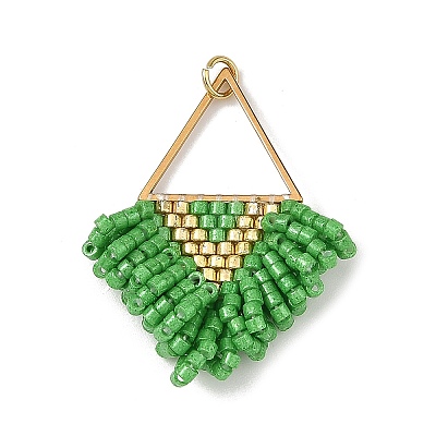 304 Stainless Steel & Glass Seed Beads Fringe Pendants PALLOY-MZ01427-02-1